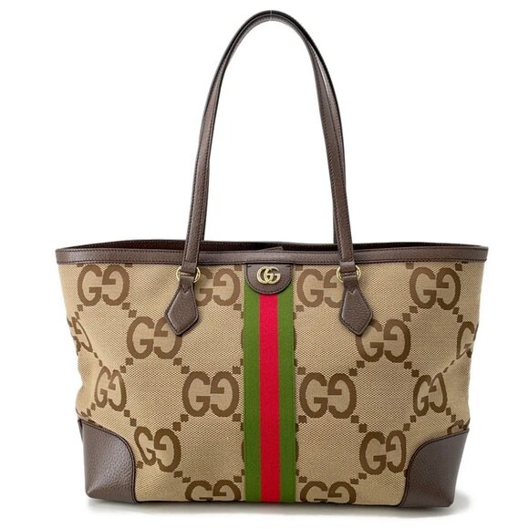 GUCCI Ophidia Jumbo GG Tote Bag Size Medium Canvas/Leather Beige/Brown 631685 - Picture 1 of 13